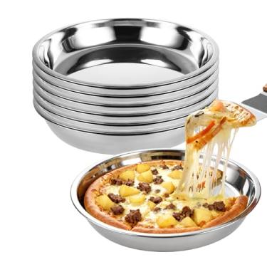Imagem de MUXHEL Pacote com 6 formas profundas de pizza de aço inoxidável de 20 cm para forno, antiaderente e lavável na lava-louças, bandeja de pizza, assadeira, pratos de pizza para pizza, torta, biscoito