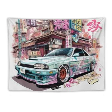 Imagem de HouLaiZhe Tapeçaria de carro Y2k Graffiti R32 arte de modificação Jdm carro pendurado na parede quarto decoração de casa tapeçarias estética piquenique decoração de parede arte de parede para