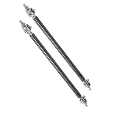 Imagem de Boxonly 2 peças ajustáveis para para-choque dianteiro divisor de lábios, barra de suporte universal de 28 a 33 cm, padrão de fibra de carbono, preto, haste de direção de liga de alumínio durável