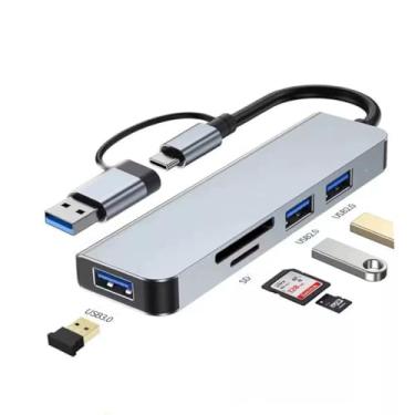 Imagem de Hub USB C, divisor USB 5 em 1 com 1 USB 3.0, 2 USB 2.0, leitor de cartão SD/TF, portas auxiliares de 3,5 mm para MacBook Pro Air e mais dispositivos PC/laptop/tablet