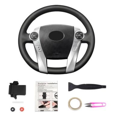 Imagem de Yeolpise Capa de volante costurada à mão com couro de microfibra adequada para Toyota Prius 2010-2015/Prius V Prius C 2012-2017/Aqua 2014 2015/Prius Plus 2013/Prius Plug-in Hybrid 2013 DIY interior de