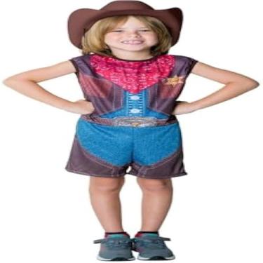 Imagem de Traje infantil cowboy com chapeu e colete, perfeito para brincar, estiloso.