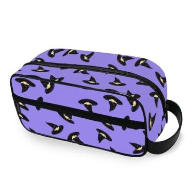 Imagem de Burbuja Chapéus de bruxa em lavanda bolsa de higiene de viagem para mulheres e homens, bolsa organizadora de maquiagem portátil para acessórios de higiene pessoal com alça