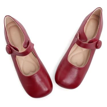 Imagem de Dear Time Sapatilhas femininas de bico redondo Mary Jane Cute Lolita Ballets macias para meninas, Vermelho, 35