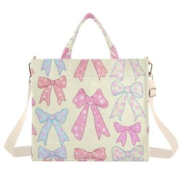 Imagem de Burbuja Sacola feminina com laços pastel, bolsa de veludo cotelê, bolsa tiracolo para compras, trabalho, viagens, C331, Small