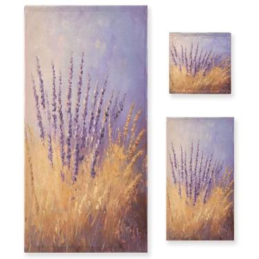 Imagem de xigua Conjunto de toalhas de banheiro lavanda absorvente macio 3 peças toalha de banho toalha de mão toalhas decorativas para banheiro, academia, hotel, praia, piscina