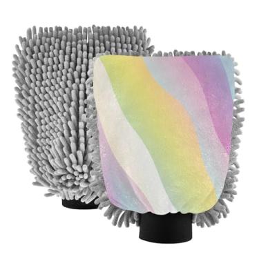 Imagem de STAYTOP Luvas de lavagem de carro lindas cores arco-íris, 2 peças, luvas de microfibra de chenille, sem arranhões, panos de esponja de lavagem ultra absorventes para carros, limpeza doméstica - M