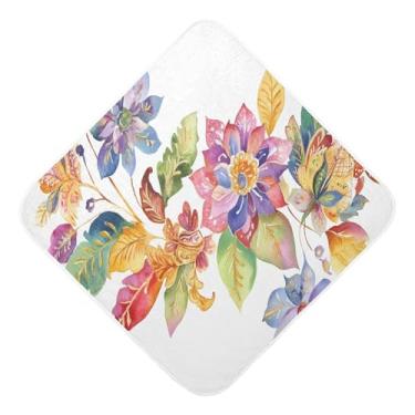 Imagem de Burbuja Toalha de banho de bebê floral colorida em aquarela - Toalha com capuz de musselina macia e absorvente para recém-nascidos, 89 x 89 cm
