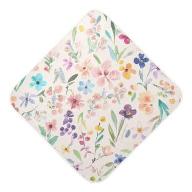 Imagem de Burbuja Toalha de banho de bebê floral colorida - Toalha com capuz de musselina macia e absorvente para recém-nascidos, 76 x 76 cm