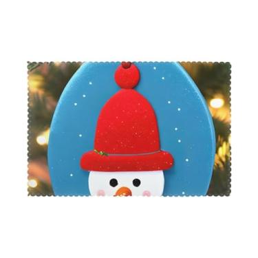 Imagem de Jogo americano com estampa de boneco de neve de Natal para mesa de jantar, conjunto de 6 resistentes ao calor, fácil de limpar para uso diário