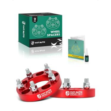 Imagem de YHTAUTO Espaçadores de roda 5 x 4,5 polegadas, serve para Jeep Grand Cherokee, Wrangler, Ford, Dodge, Lincoln, Mercury, Pontiac Model 5 x 114,3 mm Espaçadores de pneu com parafusos de 1/2" 82,5 mm furo do cubo 5 pinos 2 peças adaptador vermelho