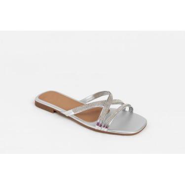 Imagem de Sandália Rasteira Feminina Tiras De Strass Cruzado Casual 04 - Femmy, 
