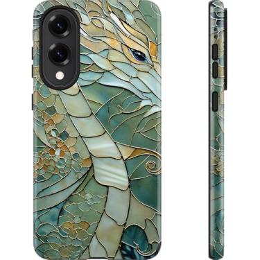 Imagem de Esdot Capa para Samsung Galaxy S25 Edge, Mosaico Estético Dragão Verde Girly Shell, Compatível com Magsafe, Moderna, Única, Legal, Retrô, Ocidental, Proteção Fina de Silicone para Mulheres e Meninas