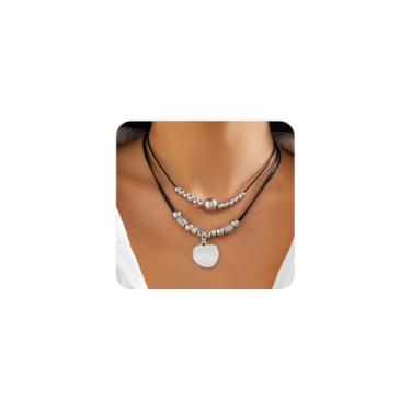 Imagem de Navirix Colar Boho Western para mulheres, pingente de chapéu de contas turquesa corrente de couro cowgirl cowby country, roupas de rodeio de concerto, acessórios de joias, Large, Liga de aço, Sem