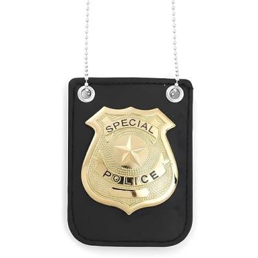 Imagem de Crachá de polícia com corrente e clipe de cinto, acessório de fantasia de detetive dourado