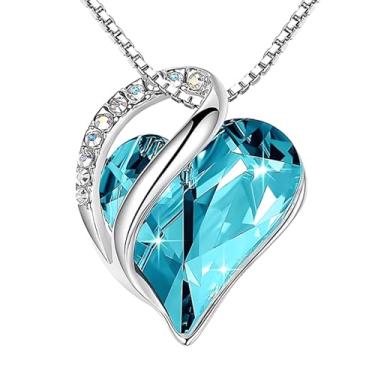 Imagem de RLHRNDE Colares de coração de strass para mulheres, delicados, infinito, amor, pedra do mês de nascimento, coração, pingente de cristal, aniversário, Natal, Dia das Mães, presentes para mulheres