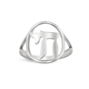 Imagem de EUEAVAN Anéis judaicos chai clássico hebraico nome inspirado em amuleto de cabala joia religiosa cristã hexagrama Hanukkah presente para mulheres e homens, Aço inoxidável, Sem pedra preciosa