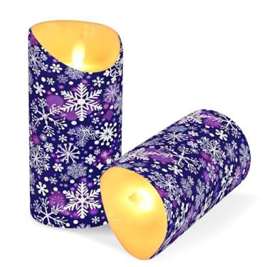 Imagem de ATTX Pacote com 2 velas de flocos de neve sem chamas – Velas de pilar LED de 7,6 x 15 cm com controle remoto e temporizador para casa, casamento, decoração de acampamento #864