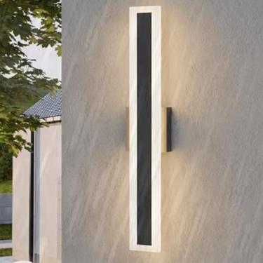 Imagem de Lâmpada de Parede LED Externa IP65 Impermeável Alumínio Metal Iluminação de Parede Moderna Minimalista Longa Arandelas Interior/Exterior para Jardins Villa Terraço Escadaria (Luz Quente Preta, 80 cm)