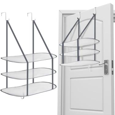 Imagem de Threehoney 2 peças 3 camadas suéter escorredor plana sobre a porta prateleira de secagem dobrável grande para pendurar roupa seca roupas de malha cabide seco para apartamentos dormitórios banheiros