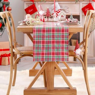 Imagem de Caminho de mesa de Natal vermelho azul verde: 33 x 213 cm, xadrez, cozinha, jantar, festa, decoração de casa de fazenda, 2 pacotes