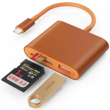 Imagem de Leitor de cartão SD, USB 3.0 tipo C de alta velocidade para adaptador de cartão SD/TF para iPhone 17/16/15 Pro Max com porta SD MicroSD USB 3 para Mac/iPad/MacBook Pro/Air Android Phone Tablet