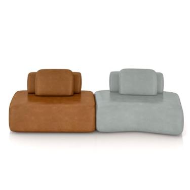 Imagem de Sofá Ilha Sala de Estar Dakota 2 Módulos 316cm Encostos Almofadas Soltas PU Caramelo/Cinza G33 - Gran Belo