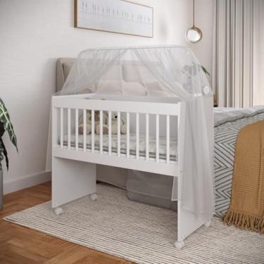 Imagem de Mini Berço Com Rodas Colchão E Suporte Mosquiteiro Moisés Multifuncional Mini Chiqueirinho Variável Mesinha Versátil (Branco)