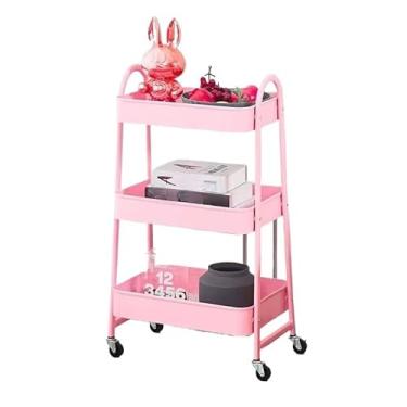 Imagem de Carrinho Organizador Multiuso Auxiliar em aço com 3 Divisórias e com Rodinhas - Banheiro, Cozinha e Lavanderia(CP157= Rosa)