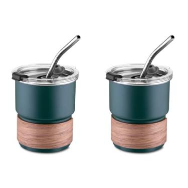 Imagem de Kit Conjunto 2 Copos Herméticos em Inox Para Café, Chá e Bebidas Quentes 250ml com Canudo - Verde