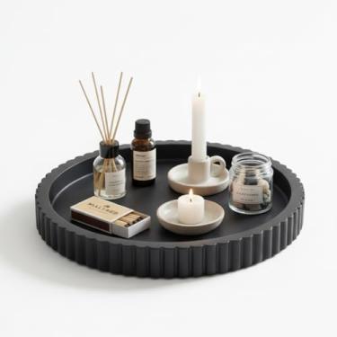 Imagem de Yalikop Bandeja decorativa redonda de concreto para decoração de mesa de café, mesa preta de 30 cm, bandeja decorativa otomana para servir decoração de casa, bandejas decorativas, presente