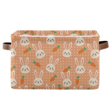 Imagem de Emelivor Cesto de armazenamento de coelhos, cenouras, laranja, caixas de armazenamento resistentes, cesto de roupa suja com alças para sala de estar, cama, escritório, 1 peça