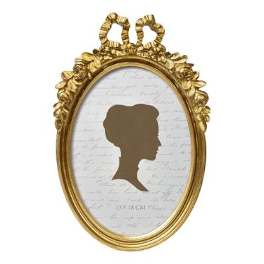 Imagem de AELS Moldura vintage com laço de 12 x 17 cm, molduras florais em ouro oval antigo rosa com frente de vidro, exibição de fotos elegante, decoração de parede de mesa, ideias de presente