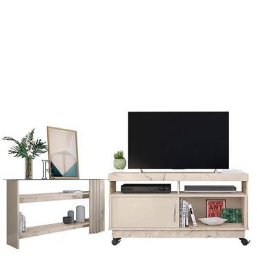 Imagem de Rack Bancada Artur com Aparador Frizz Calacata Off White - Madetec