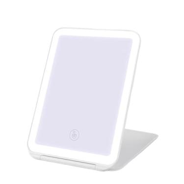 Imagem de Espelho Led Espelhos De Maquiagem Espelho De Maquiagem Com Led – Mesa Redonda Madeira Bambu Luz Branca Recarga Usb(Mini Branco)