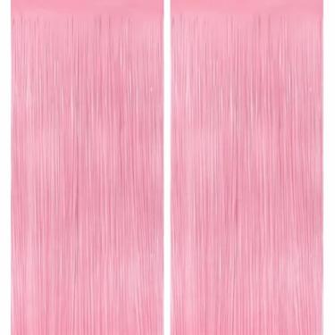 Imagem de Shimmer Anna Shine Cortina de tinsel rosa para festa de aniversário, chá de bebê, celebrações de despedida de solteira, decorações de festa com franjas metálicas rosa chiclete