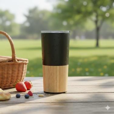 Imagem de Copo Térmico 550ml Bambu Inox Preto Elegante