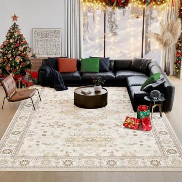 Imagem de Tapetes grandes para sala de estar, tapete lavável bege 20 x 25 cm para quarto, tapetes macios Boho para ambientes internos, tapete grande moderno para quarto de crianças, tapete antiderrapante para