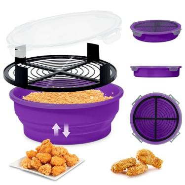 Imagem de FJNATINH Tigela de massa dobrável – Melhor coqueteleira sem bagunça com tampa – Ótimo para peixe frito, frango frito, anéis de cebola, asas, sem vazamento, fácil de armazenar, roxo