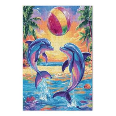 Imagem de Quebra-cabeça adulto tropical bola golfinho 1000 peças, quebra-cabeça familiar, jogos educativos