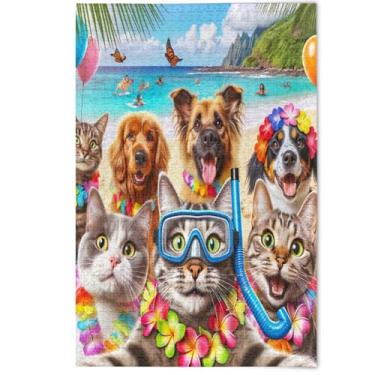 Imagem de Quebra-cabeça floral engraçado gato cachorro praia 1000 peças adultos arte família jogo pintura natureza divertido quebra-cabeças amantes elefantes brancos presentes, 1000 peças, 75 x 50 cm