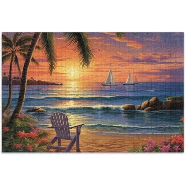 Imagem de Quebra-cabeça de paisagem marítima tropical para adultos 1000 peças presentes de festa de elefante branco presentes exclusivos de arte floral animal, 75 x 40 cm