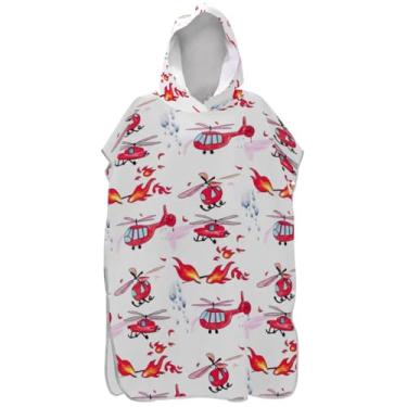 Imagem de Joisal Poncho de surfe plus size para adultos trocador de roupa de banho toalhas com capuz bombeiro helicóptero ponchos de praia para homens
