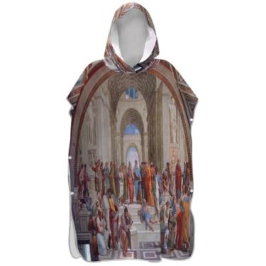 Imagem de Joisal Roupão de mudança de poncho de surfe para adultos toalha de natação com capuz absorvente masculino poncho com capuz pintura escola de Atenas