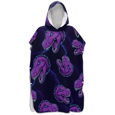 Imagem de Joisal Poncho de surfe para adultos trocador de roupão de praia com capuz toalha floral de secagem rápida ponchos femininos com capuz cabeça de dinossauro roxo