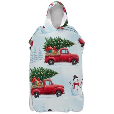 Imagem de Joisal Christmas Vintage Red Truck Surf Poncho Adultos Trocando Roupão de Secagem Rápida Ponchos Femininos com Capuz Toalha de Banho com Capuz Praia