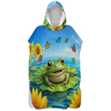 Imagem de Joisal Poncho de surfe para adultos trocador de roupa de praia com capuz toalha de natação reutilizável homens mulheres poncho com capuz girassol sapo