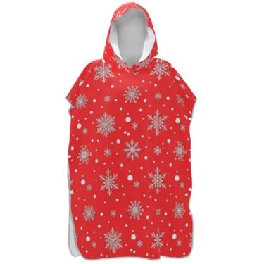 Imagem de Joisal Poncho de surf branco floco de neve vermelho para trocador adulto plus size unissex poncho adulto com capuz toalha de banho com capuz de praia