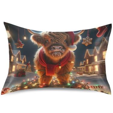 Imagem de Christmas Animals Highland Cow Satin Pillow Case Print Cooling Pillow Slips King Queen Standard Pillow Sham Bed Pillows Decoration, King Size, 101,6 cm x 50,8 cm