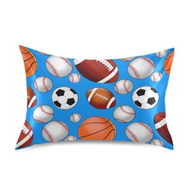 Imagem de Bolas Esportivas Bolas de Futebol Azul Cetim Fronhas Floral Bonito Animal Refrescante King Queen Capas de Travesseiro Padrão Decoração de Quarto Estética Tamanho Padrão 66 cm x 50 cm